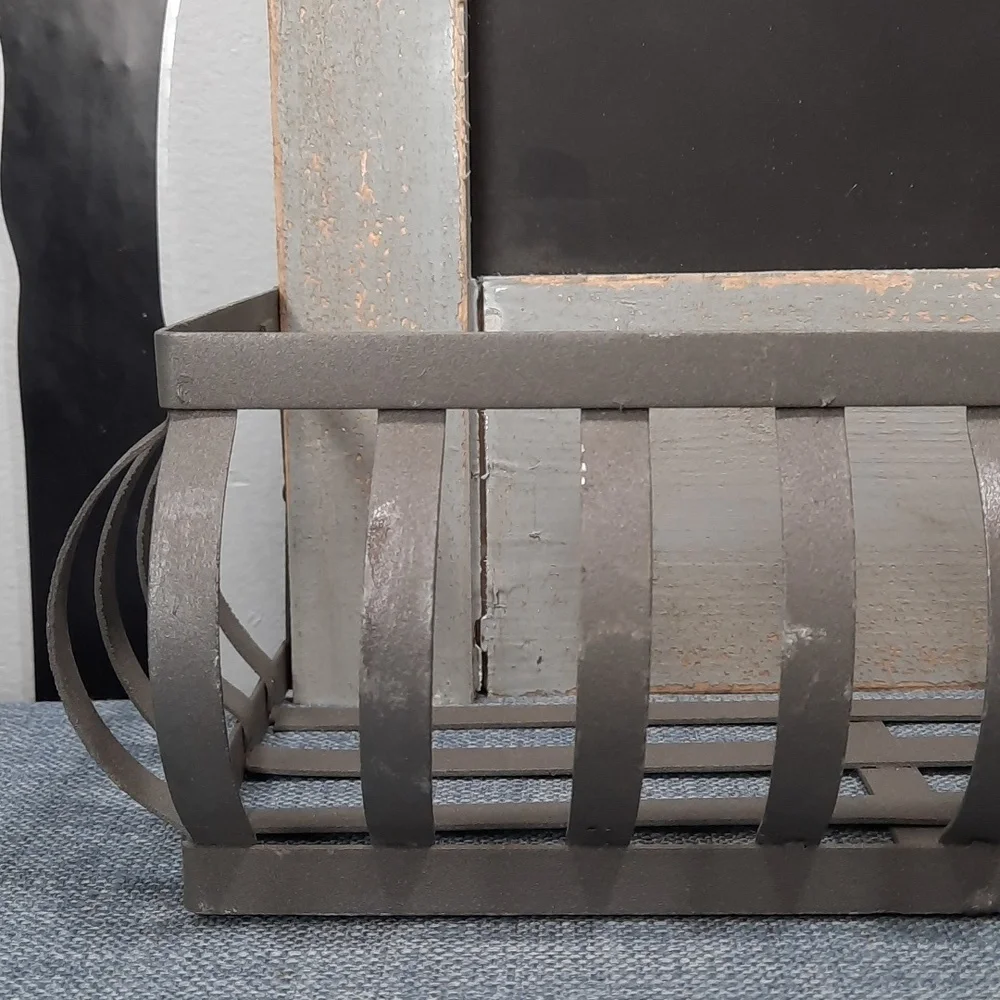 Wood Metal Chalkboard Sign Finish Wall Basket Rustic Shabby Chic Urban Farmhouse